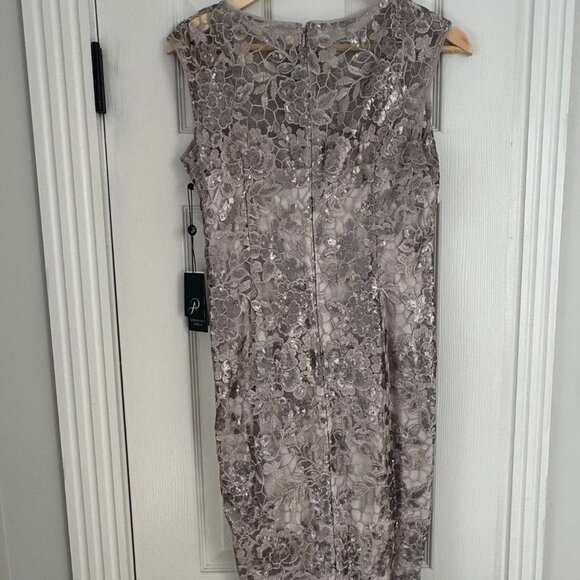 NWT Adrianna Papell Floral Sequin Embroidered Sheath Dress Size 4 - Picture 3 of 6